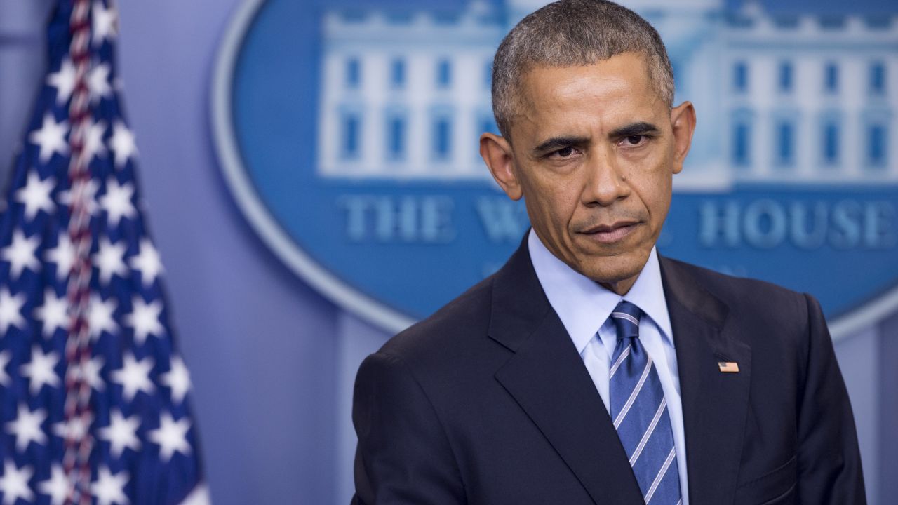 US President Barack Obama holds a year-end press conference in the Brady Press Briefing Room of the White House in Washington, DC, December 16, 2016.