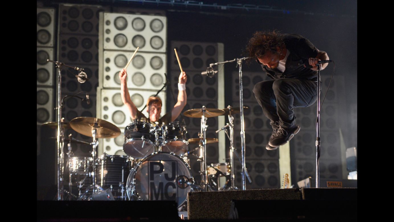 After forming in Seattle in 1990, Pearl Jam went on to help define an entire rock genre -- the grunge sound of the early '90s. The Rock and Roll Hall of Fame chose to induct the band in 2017, Pearl Jam's first year of eligibility. Singer/songwriter Eddie Vedder is shown here with drummer Matt Cameron. Other members include guitarists Mike McCready and Stone Gossart and bassist Jeff Ament. Pearl Jam have sold 31.5 million units in the US, according to the Recording Industry Association of America.