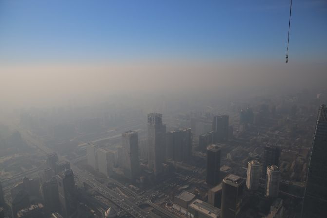 The World Health Organization estimates that annual pollution levels in the capital, Beijing (pictured) are more than eight times the safe level.  