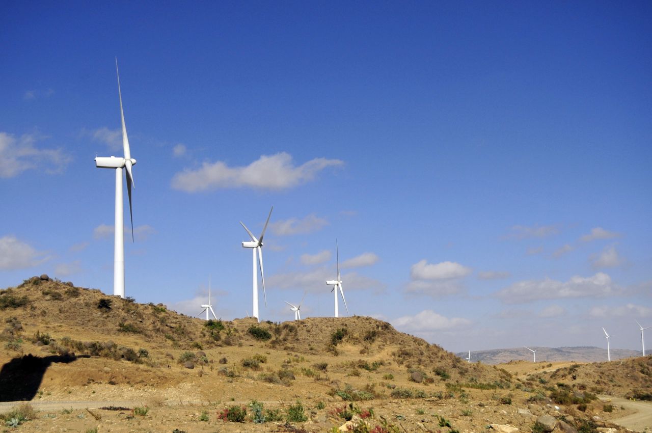 The turbine of Ashegoda wind farm in Northern Ethiopia, which was the largest wind farm in sub-Saharan Africa when it was inaugurated in 2013. The $300 million facility represents a major step forward in Ethiopia's plans to become a renewable energy powerhouse. 