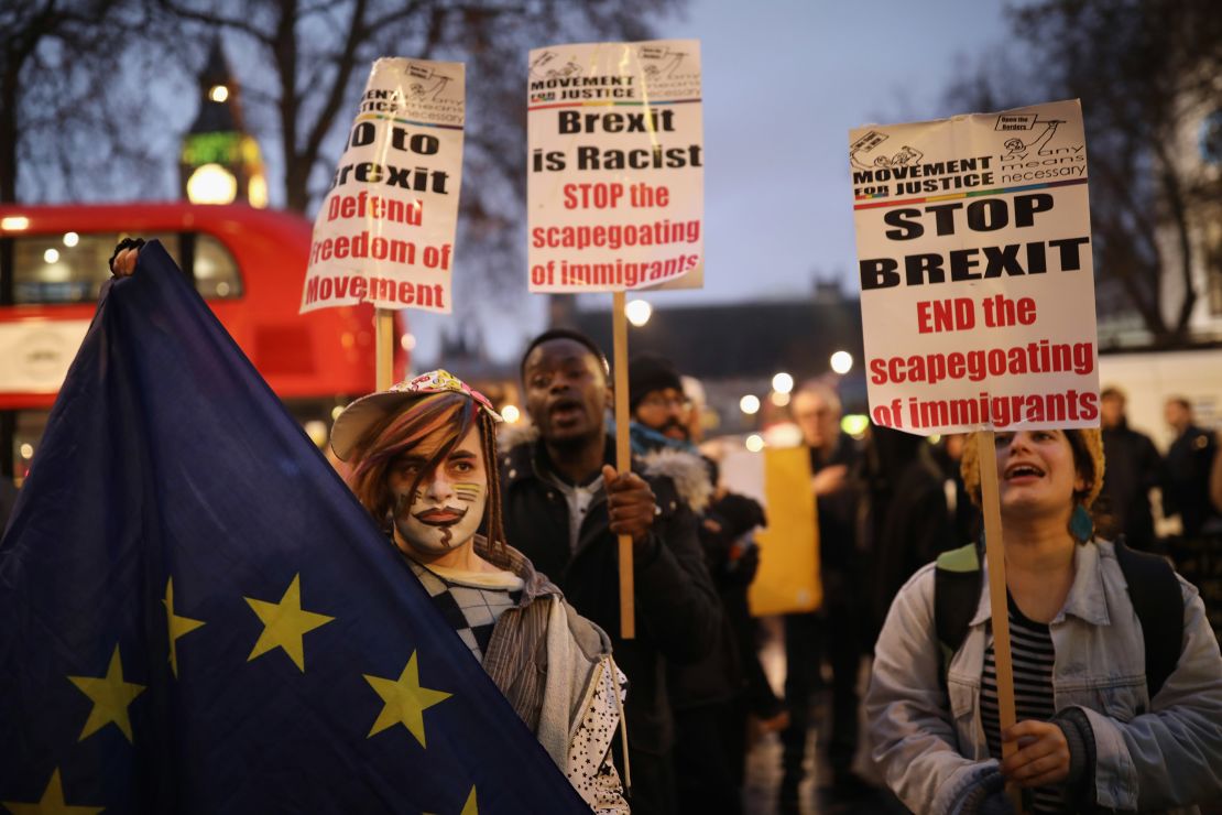 Pro-EU protesters gather outside the UK Supreme Court during a December hearing in the Brexit case.