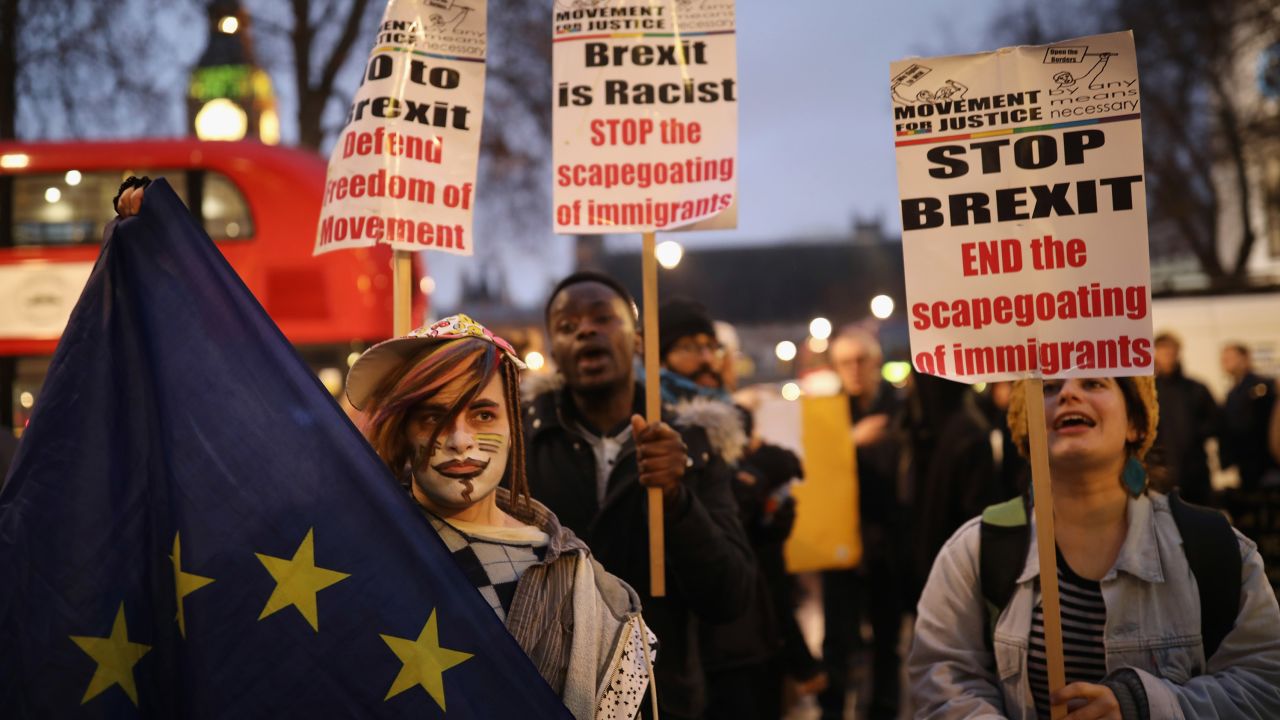 Pro-EU protesters gather outside the UK Supreme Court during a December hearing in the Brexit case.