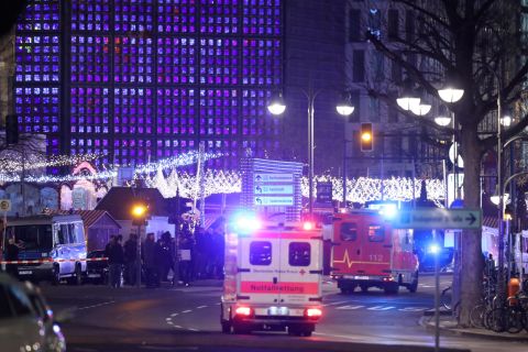 Ambulances are seen where the incident happened in western Berlin.