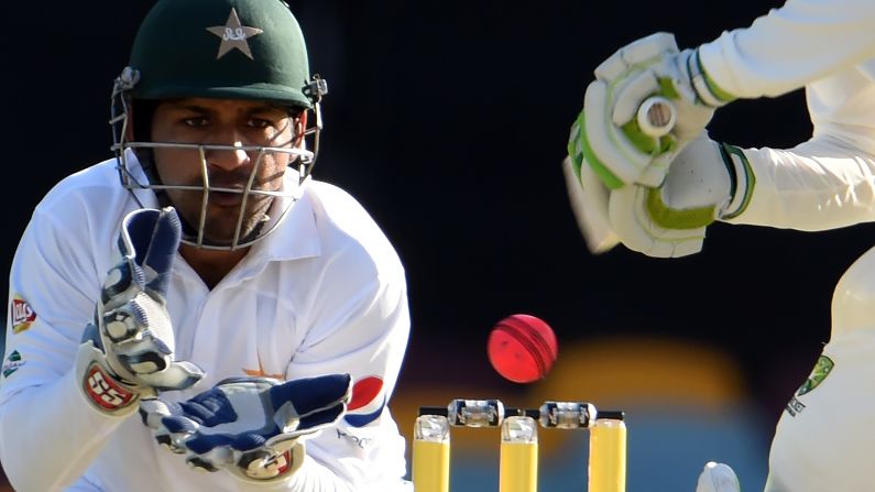 Pakistan wicketkeeper Sarfraz Ahmed eyes the ball during a Test match in Australia on Saturday, December 17.