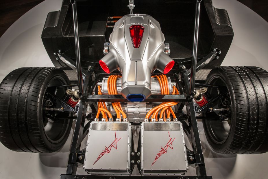 The sleek chassis is complemented by a patent-protected <a href="http://www.techrules-news.com" target="_blank" target="_blank">"TREV system" </a>-- a hybrid powertrain technology with a built-in turbine generator -- which will create electricity in addition to the power stored in the batteries, the company says. 
