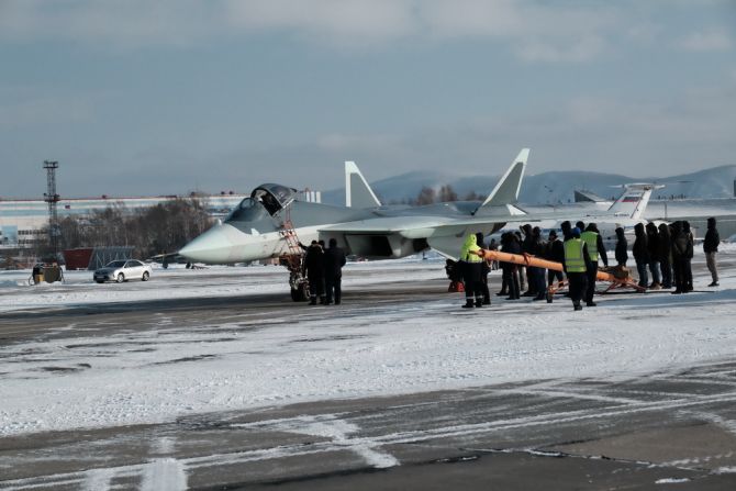 The Russian T-50 fighter is seen as a rival to US F-22s and F-35s.