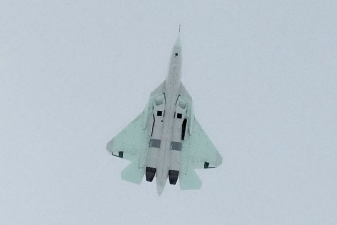 The Russian T-50 prototype stealth fighter flies. Reports say it can fly at twice the speed of sound.