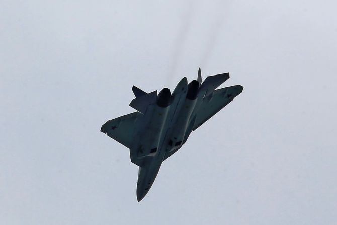 The Russian T-50 fighter is a single-seat, twin-engine craft.