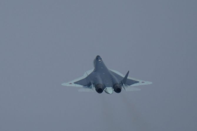 Russia T-50 fighter flies in an image from the manufacturer's website.