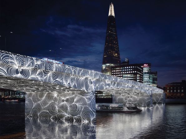 A 2016 competition called "Illuminated River" saw designers propose innovative ways of lighting up London's bridges. Pictured is the entry "Invisible Ripples," by British painter Chris Ofili.