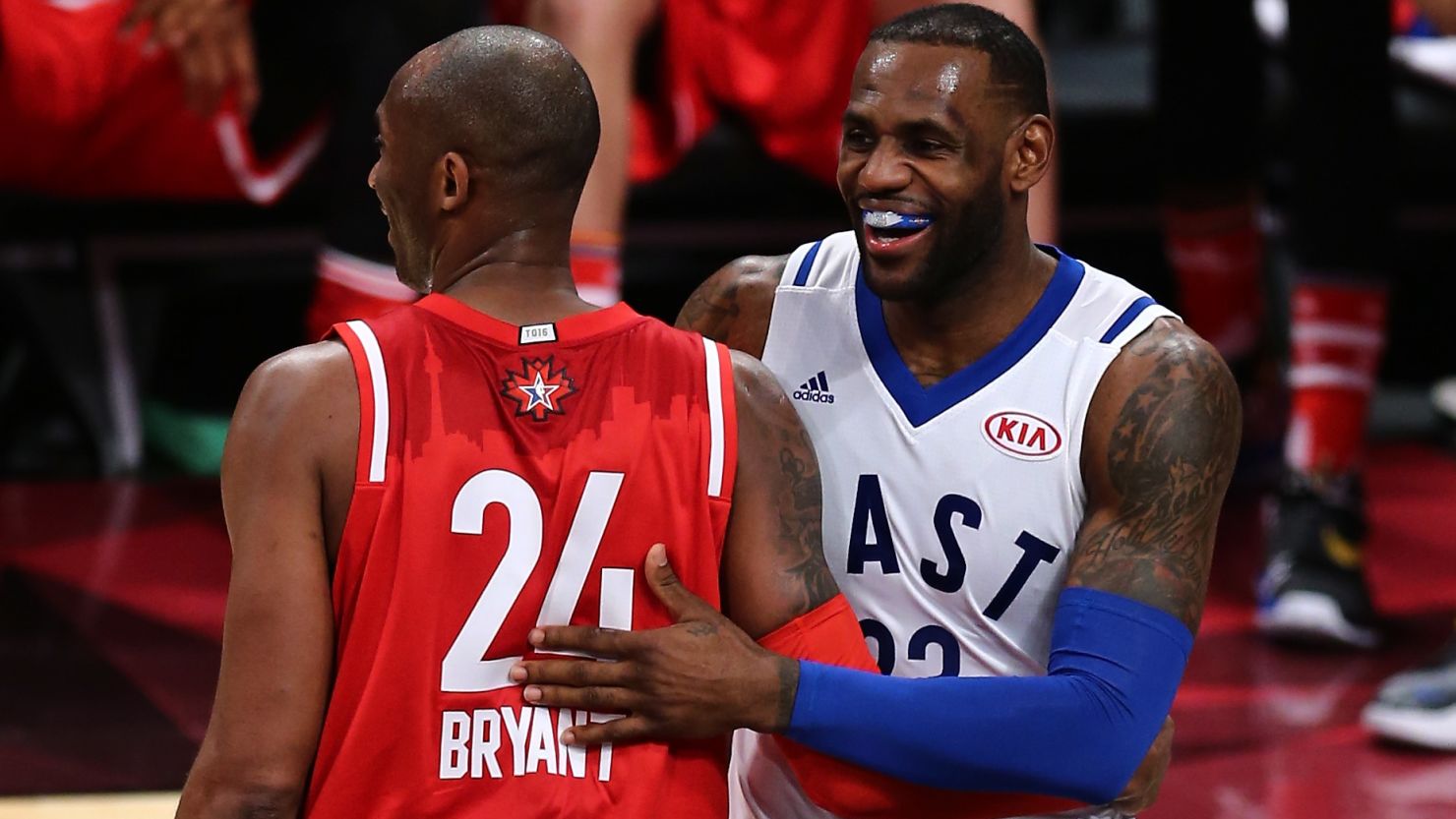LeBron James (right) with Kobe Bryant during the 2016 NBA All-Star Game in Toronto.   