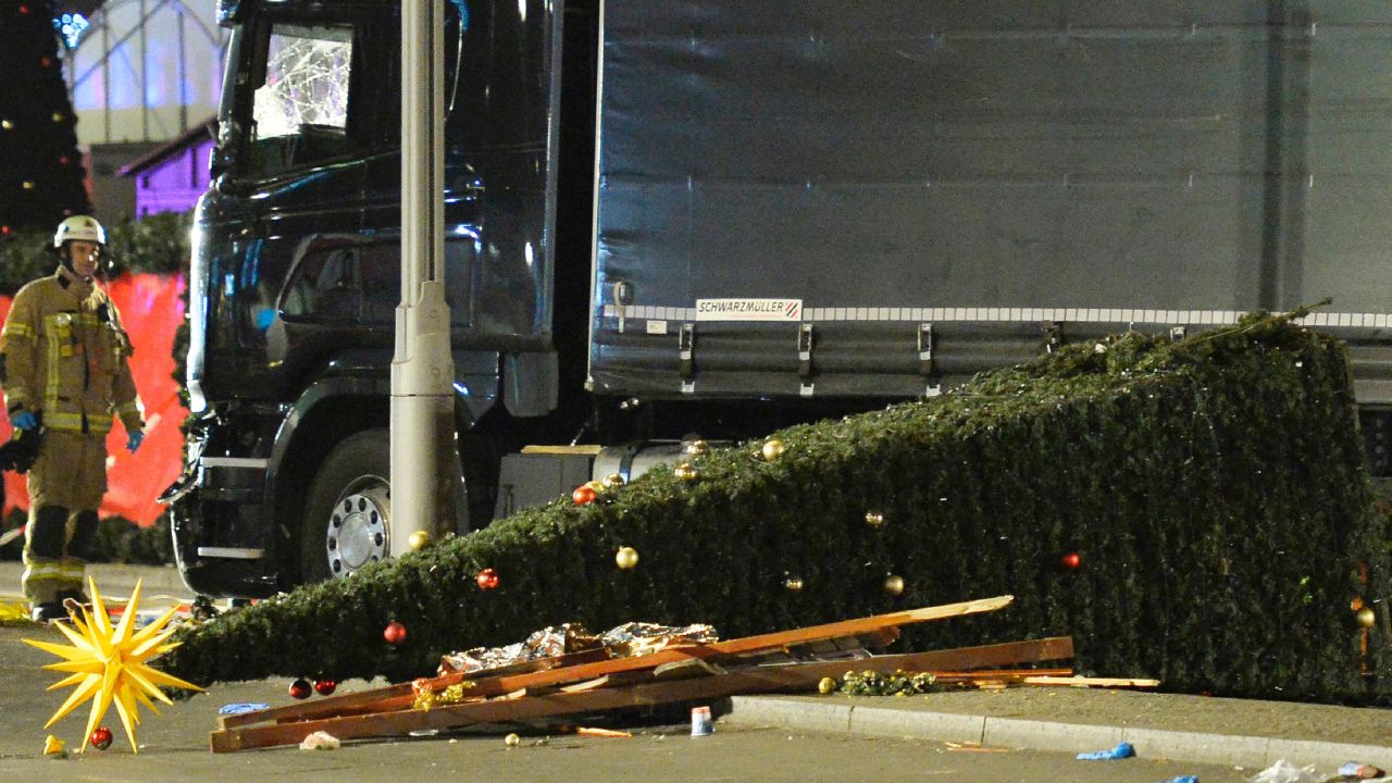 View of the truck that crashed into a Christmas market at Gedächtniskirche church in Berlin.