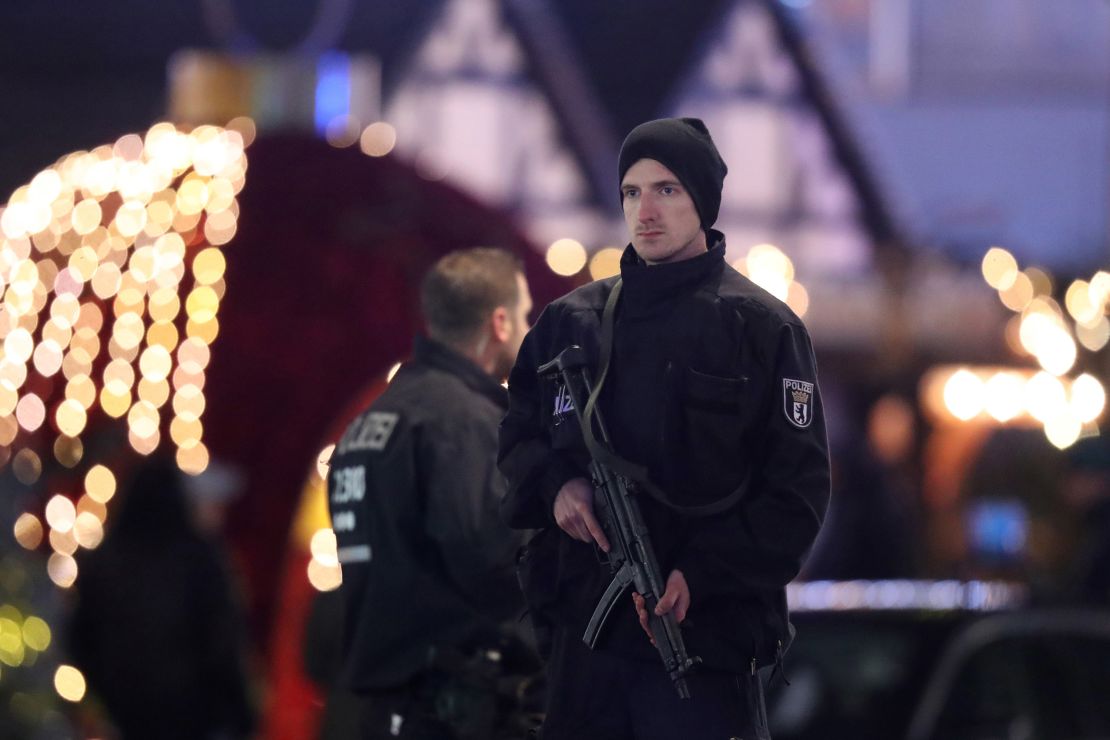 Security officers guard the area after the Berlin Christmas market attack.