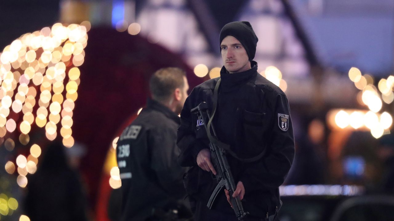 Security officers guard the area after the Berlin Christmas market attack.