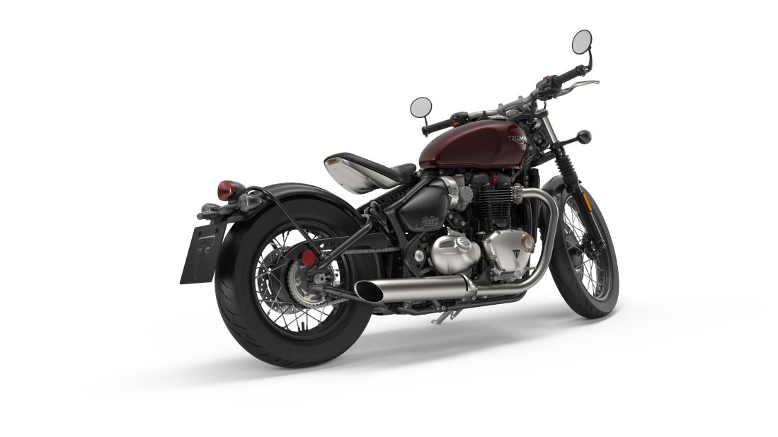 The Bobber's low stance, single seat and wide, flat handlebars, its minimal bodywork, and sculpted fuel tank combined, make for a head-turning cruising machine. 