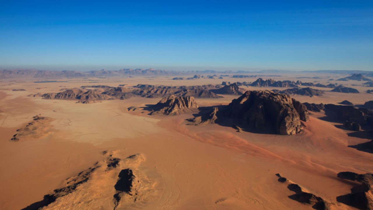 The sandy landscape of Wadi Rum in southern Jordan served as a location in both "The Rise of Skywalker" and "Rogue One."
