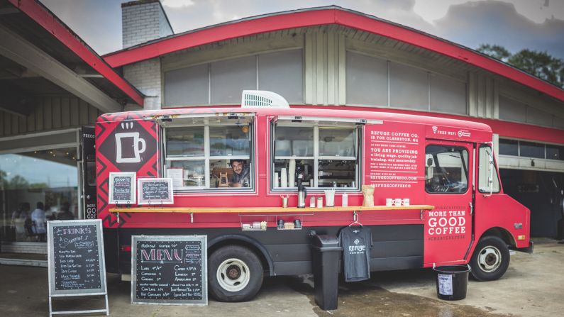This parked coffee truck is a a combination community hang out and job training program for refugees in the town of Clarkston, just outside Atlanta. 