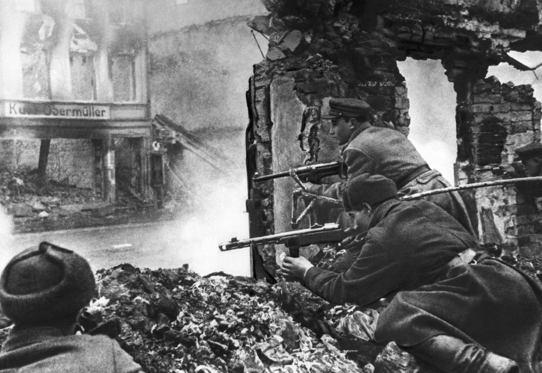 Russian soldiers fight to take control of Kaliningrad from German troops during World War II.