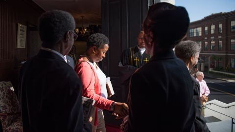 Manning bids farewell to the members of Emanuel African Methodist Episcopal Church after a Sunday service last month.