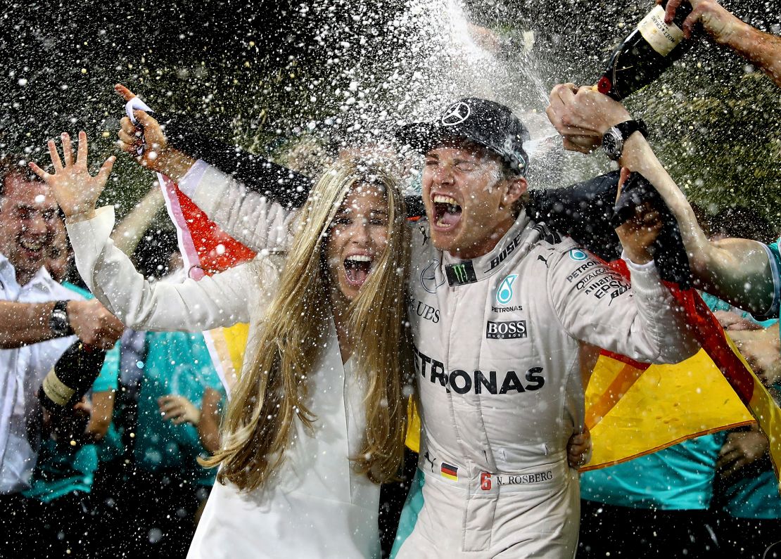 Vivian Rosberg joined the celebrations after husband Nico won the 2016 F1 title.