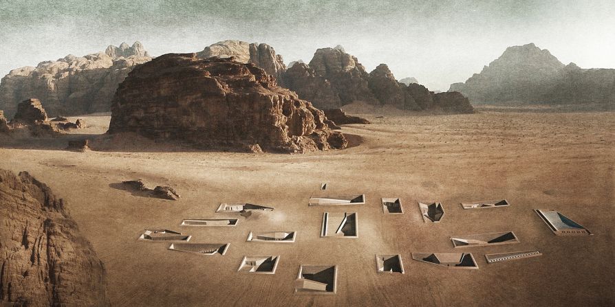 Wadi Rum Excavated Sanctuaries was Switzerland-based architect Rasem Kamal's thesis project at the Rice School of Architecture in 2015. 