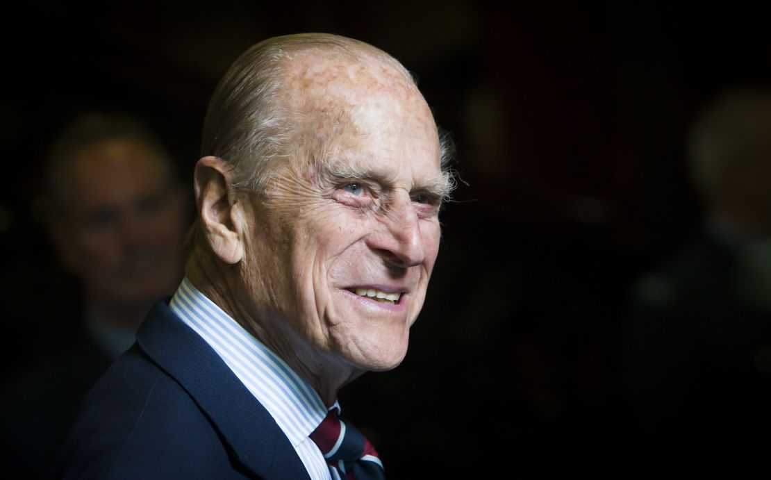Prince Philip, Duke of Edinburgh smiles during a visit to the headquarters of the Royal Auxiliary Air Force's 603 Squadron on July 4, 2015.