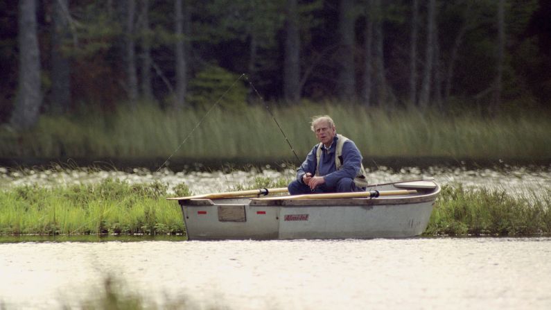 Prince Phillip fishes in a Scottish loch in 1993.
