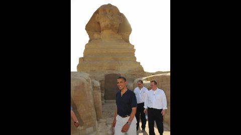 Obama, Axelrod and Gibs tour the Great Pyramids of Giza during a trip to Egypt in 2009.