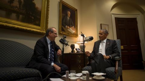 Obama and Axelrod sit together in the White House as they tape a podcast for the <a href="http://rss.cnn.com/services/podcasting/axe/rss" target="_blank">"Axe Files"</a> in December 2016.