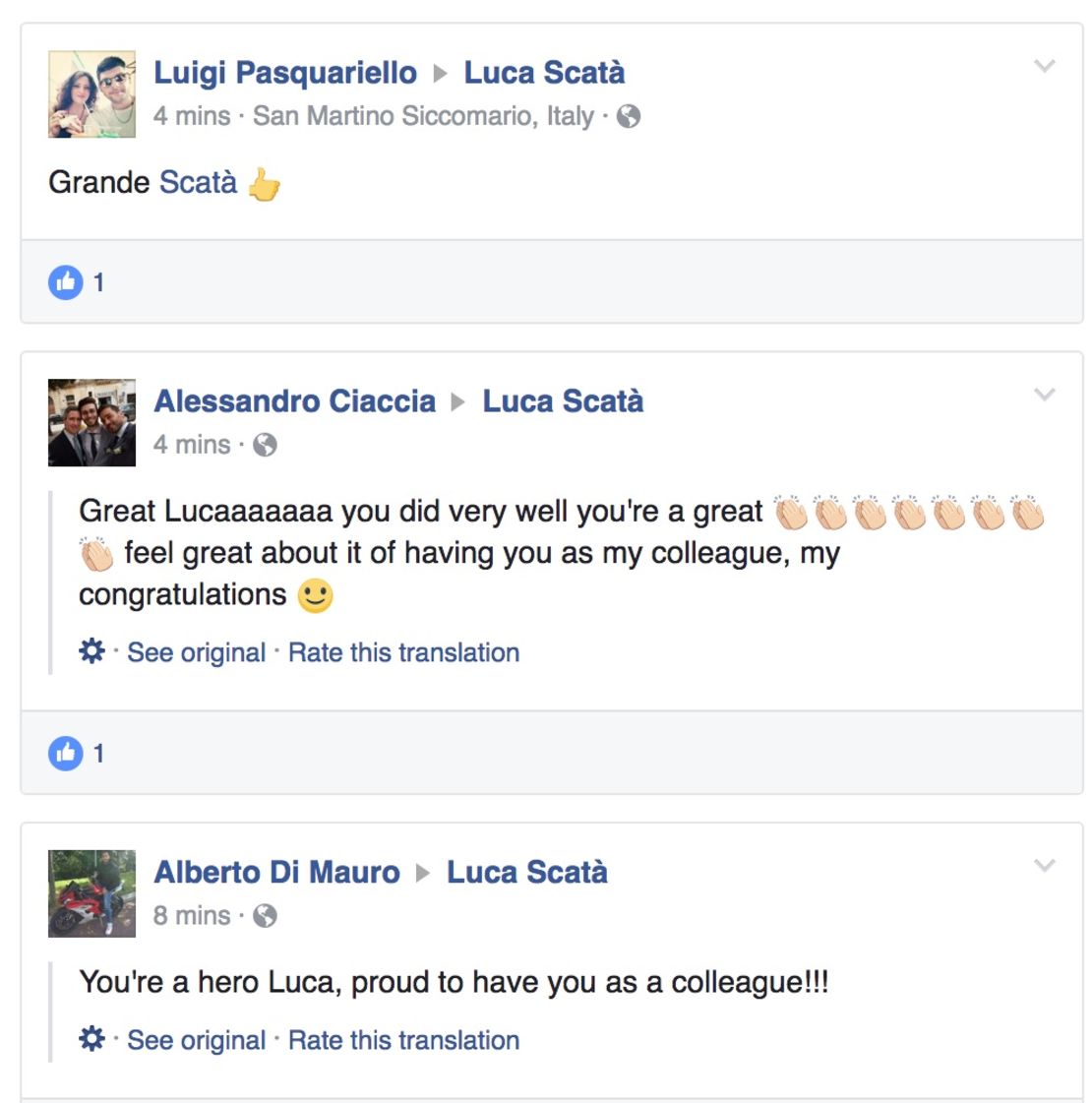 Friends of Luca Scata praised him on Facebook.