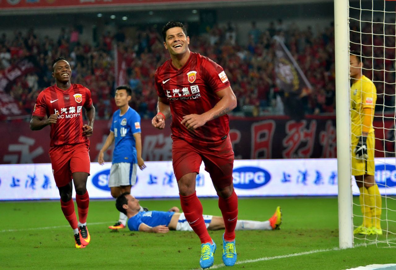 Brazilian striker Hulk moved from Russian side Zenit Saint Petersburg to Shanghai SIPG for a reported fee of $61 million. Here he celebrates bagging a goal against Henan Jianye, only to be carried off injured minutes later.