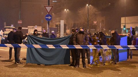 Italian authorities cordon off the area Friday where Amri was shot.