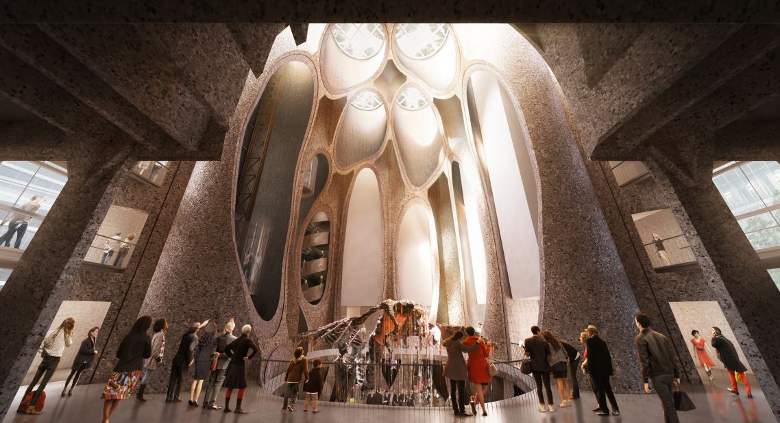The Zeitz MOCAA facade comes to life at the hands of London-based Heatherwick Studio. The architects salvaged several historic elements from the building -- including a web of enormous concrete tubes -- that can be seen from the large atrium space.
