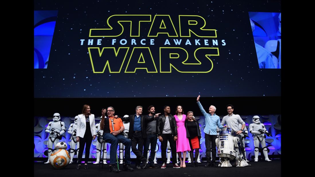 Fisher takes part in a "Star Wars" celebration event on April 16, 2015, in Anaheim, California.