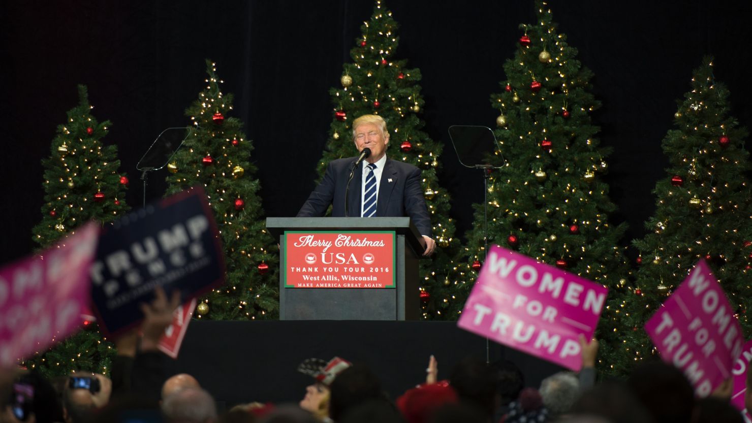 President-elect Donald Trump speaks at the USA Thank You Tour 2016 at the Wisconsin State Fair Exposition Center December 13, 2016 in West Allis, Wisconsin.