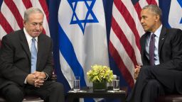NEW YORK, NEW YORK - SEPTEMBER 21: (L to R) Prime Minister of Israel Benjamin Netanyahu speaks to U.S. President Barack Obama during a bilateral meeting at the Lotte New York Palace Hotel, September 21, 2016 in New York City. Last week, Israel and the United States agreed to a $38 billion, 10-year aid package for Israel. Obama is expected to discuss the need for a "two-state solution" for the Israeli-Palestinian conflict. (Pool Photo by Drew Angerer/Getty Images)