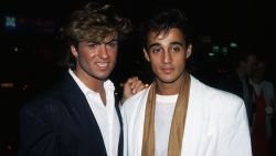 Members of the pop group Wham !, Andrew Ridgley (r) and George Michael at the premiere of the film Dune. (Photo by © Hulton-Deutsch Collection/CORBIS/Corbis via Getty Images)
