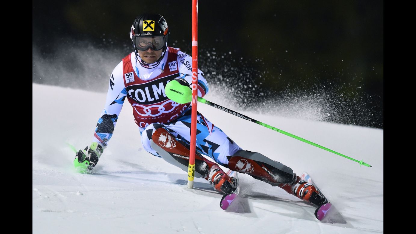 Austrian skier Marcel Hirscher competes in the slalom during a World Cup event in Madonna di Campiglio, Italy, on Thursday.