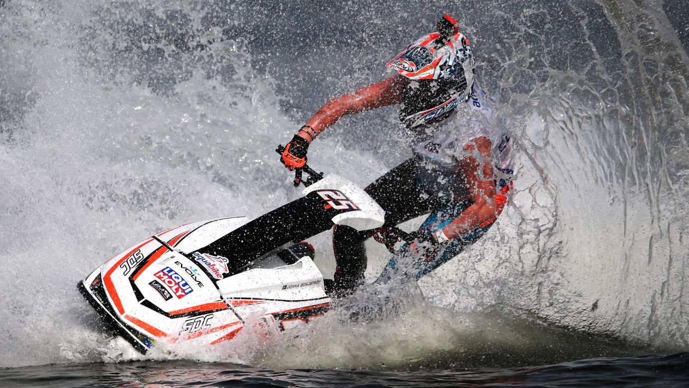 Joanna Borgenstrom races in a final event at the Aquabike Class Pro Circuit World Championships in Sharjah, United Arab Emirates, on Wednesday.