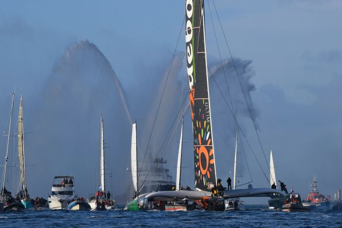 The 48-year-old had slashed eight days off the record when he ended his circumnavigation on his 31-meter maxi trimaran on December 25 at the official finish line near Ushant, an island in the southwestern English Channel. 