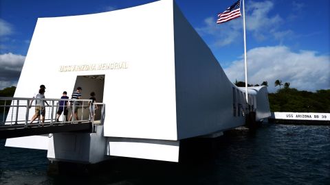 The USS Arizona Memorial in Hawaii marks the resting place of the crewmen killed on December 7, 1941, when Japanese Naval Forces bombed Pearl Harbor. 