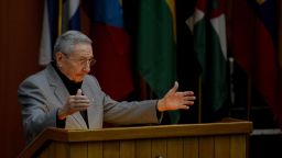 Cuban President Raul Castro delivers a speech at the XII Anniversary of the Bolivarian Alliance for the Peoples of Our America (ALBA) at the Convention Palace in Havana, on December 14, 2016. / AFP / YAMIL LAGE        (Photo credit should read YAMIL LAGE/AFP/Getty Images)