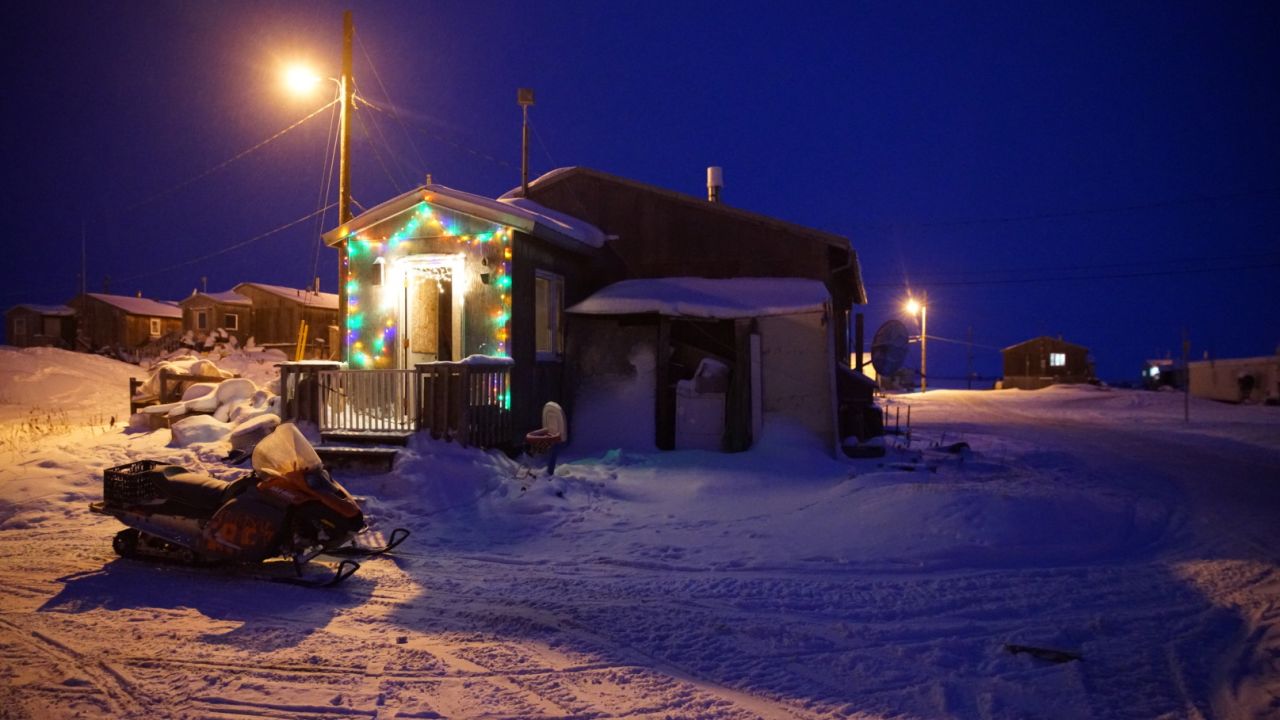 In the winter, the skies in Shishmaref appear to be frozen in twilight.
