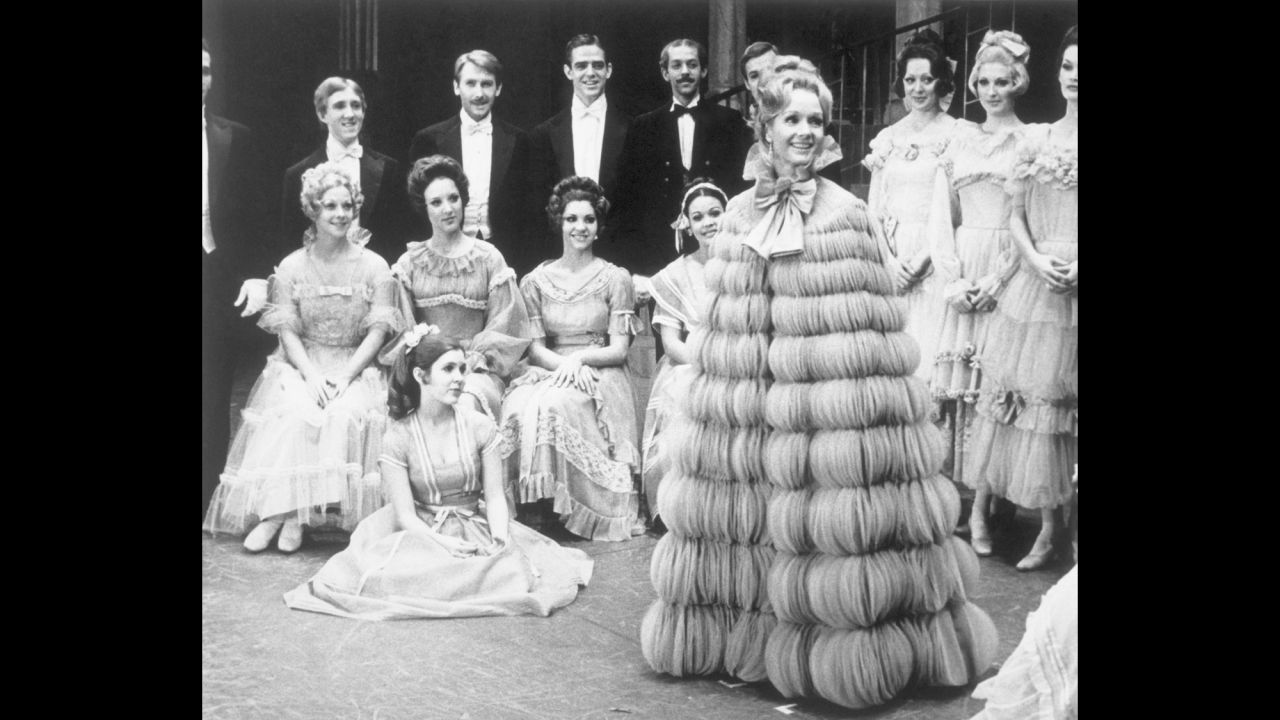 Reynolds makes her first appearance on Broadway in 1973, opening in a remake of the 1919 musical "Irene." Carrie Fisher, seated on floor, also appeared in the musical at age 16.