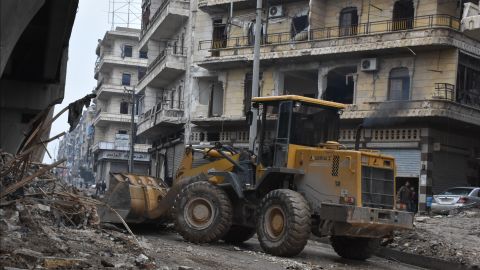 The Syrian government starts to clean up areas formerly held by opposition forces in Aleppo on December 27, 2016.