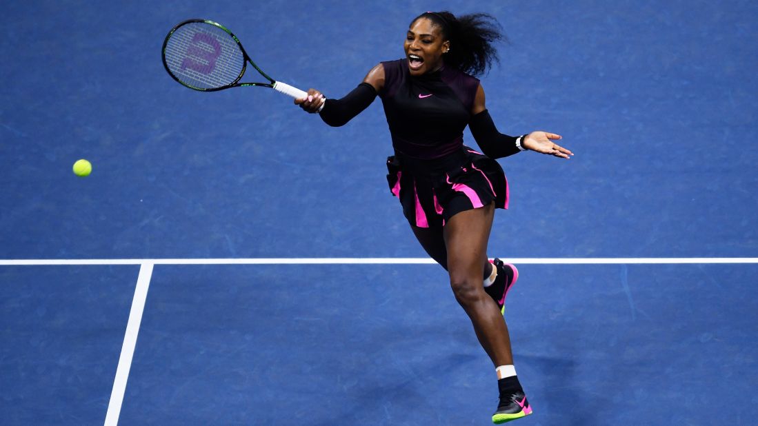Williams sticks with black and pink during the 2016 US Open at the USTA Billie Jean King National Tennis Center in Flushing, New York. 
