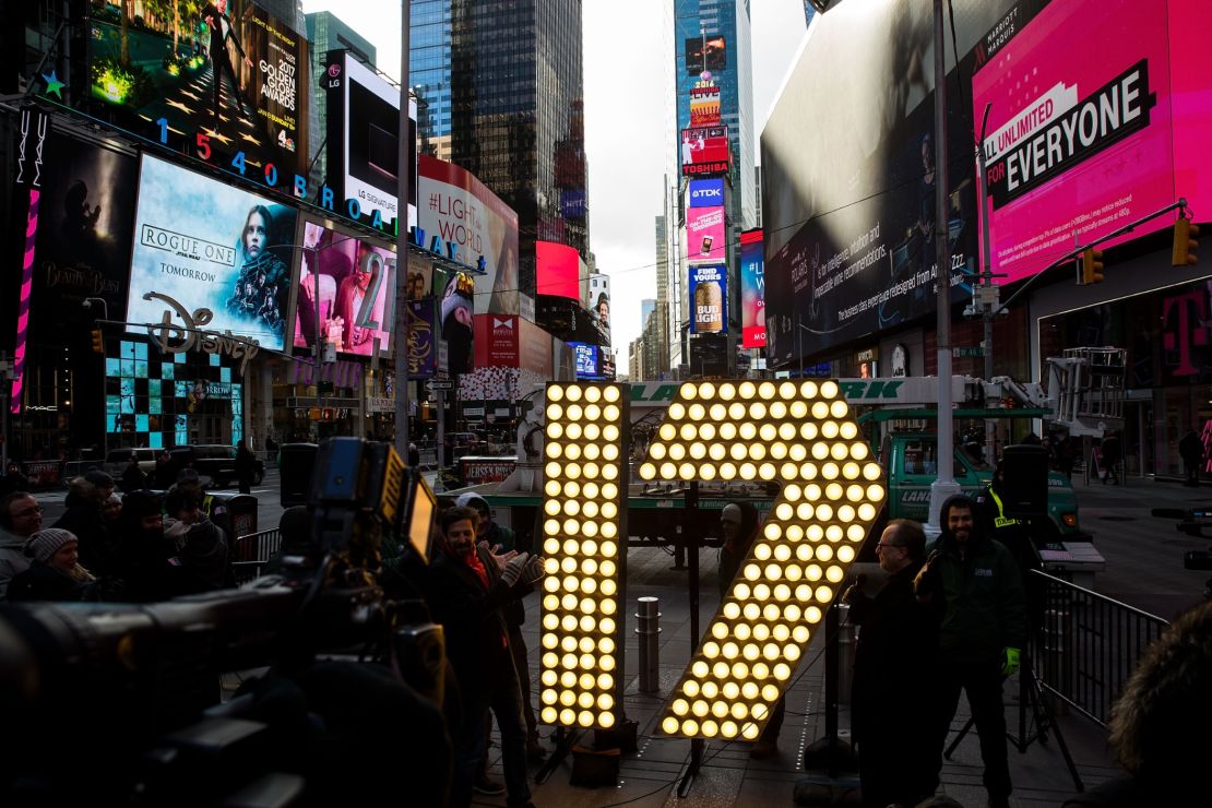 Preparations are under way in Times Square ahead of the New Year's Eve celebration.