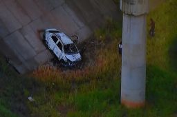 Image from TV Globo News shows the car of Kyriakos Amiridis that was found under a bridge in Nova Iguacu.