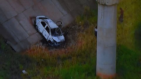 Image from TV Globo News shows the car of Kyriakos Amiridis that was found under a bridge in Nova Iguacu.