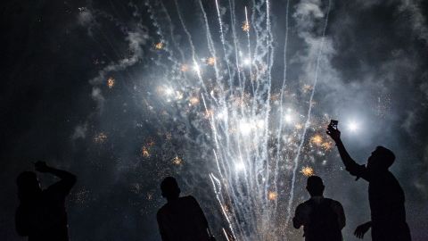 Fireworks illuminate the city's skyline during a New Year's Eve celebration in Yogyakarta, Indonesia. 